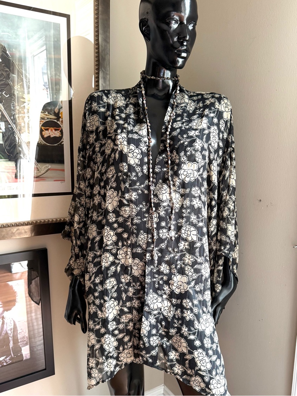 Lucky Brand Black and Cream Floral Tunic